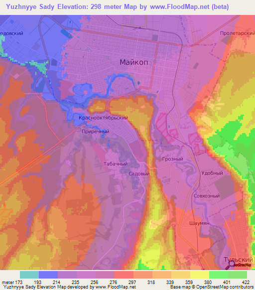 Yuzhnyye Sady,Russia Elevation Map
