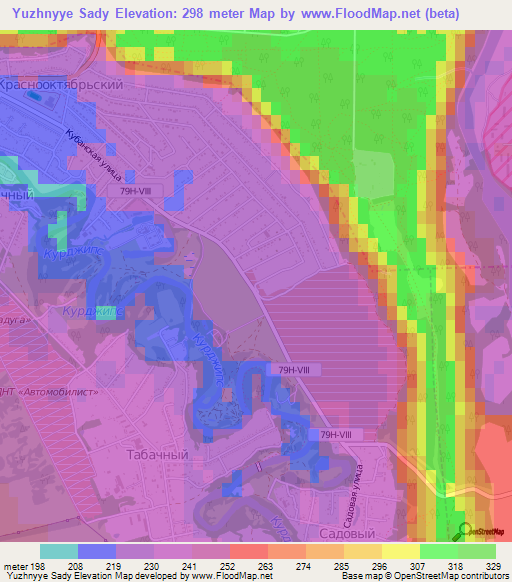 Yuzhnyye Sady,Russia Elevation Map