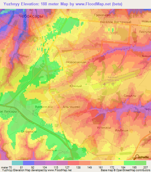 Yuzhnyy,Russia Elevation Map