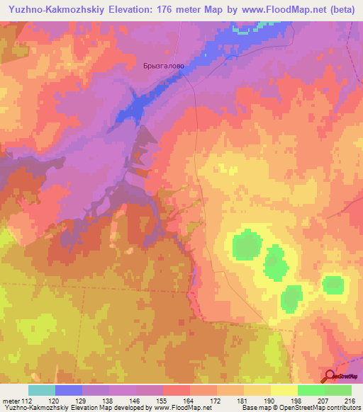 Yuzhno-Kakmozhskiy,Russia Elevation Map