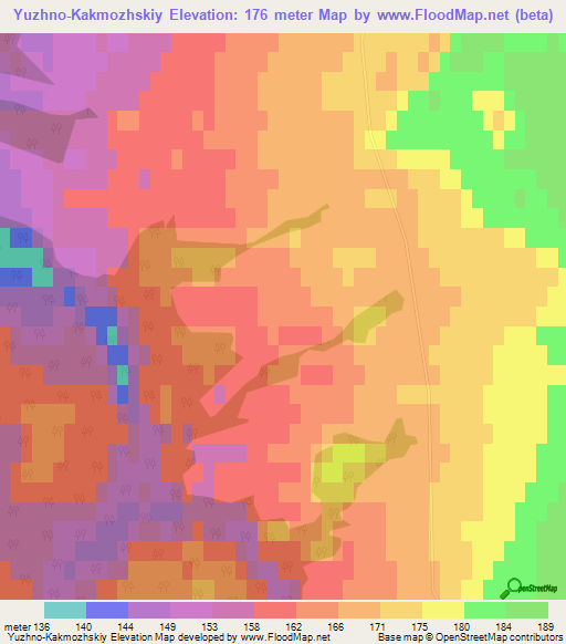 Yuzhno-Kakmozhskiy,Russia Elevation Map