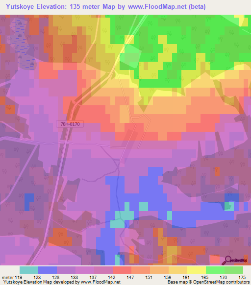 Yutskoye,Russia Elevation Map
