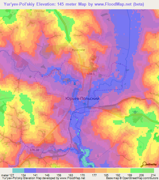 Yur'yev-Pol'skiy,Russia Elevation Map