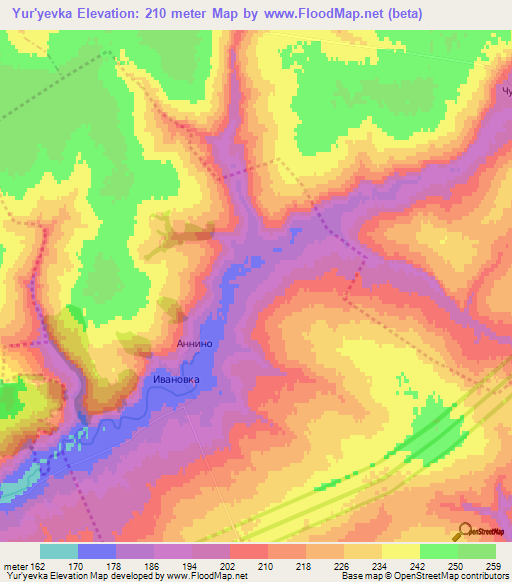 Yur'yevka,Russia Elevation Map