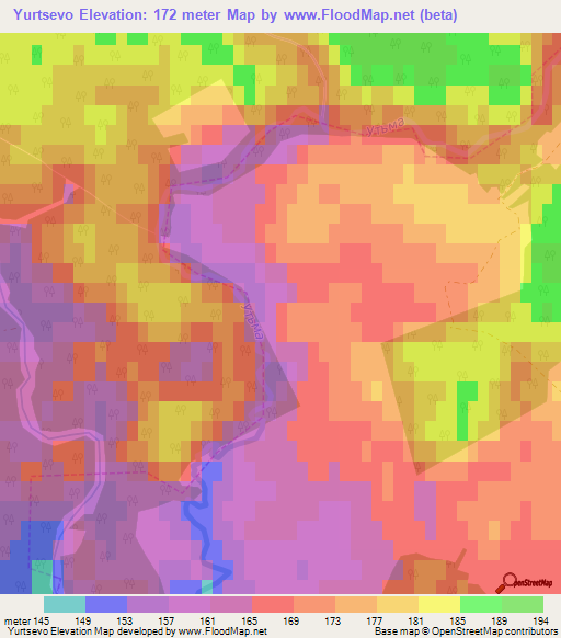 Yurtsevo,Russia Elevation Map