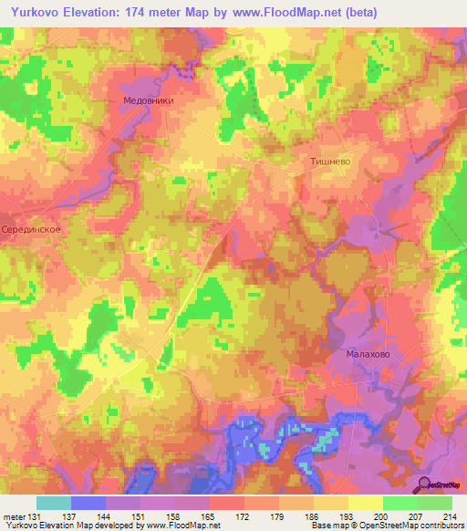 Yurkovo,Russia Elevation Map