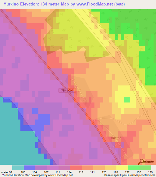 Yurkino,Russia Elevation Map