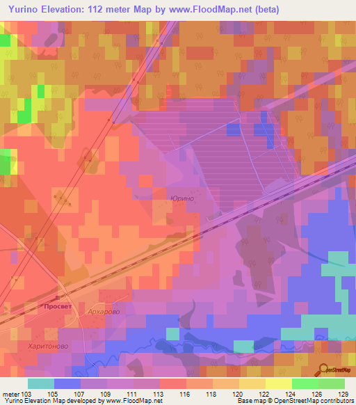 Yurino,Russia Elevation Map