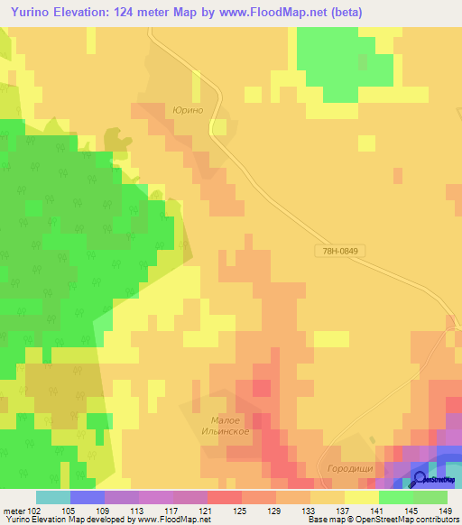 Yurino,Russia Elevation Map