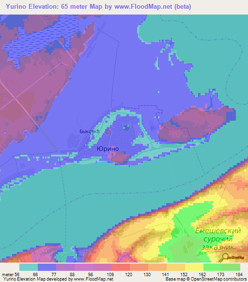 Yurino,Russia Elevation Map