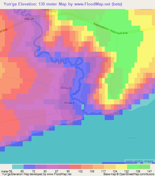 Yun'ga,Russia Elevation Map