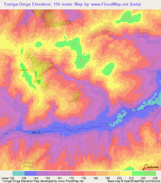 Yumga-Omga,Russia Elevation Map