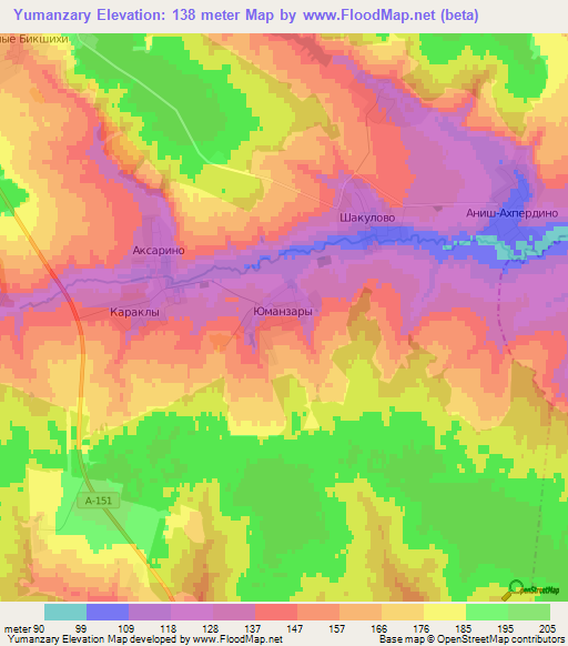 Yumanzary,Russia Elevation Map