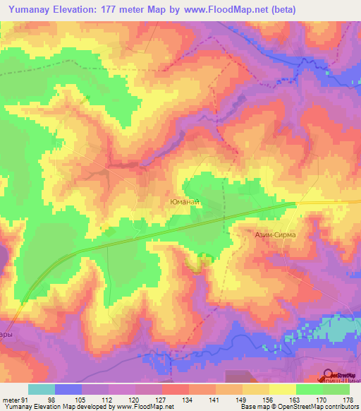 Yumanay,Russia Elevation Map