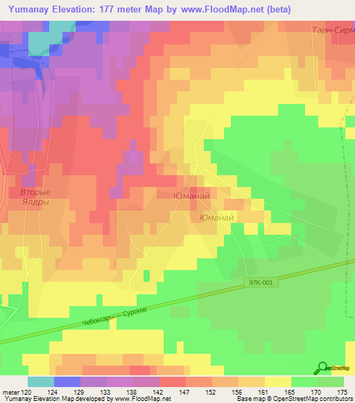 Yumanay,Russia Elevation Map