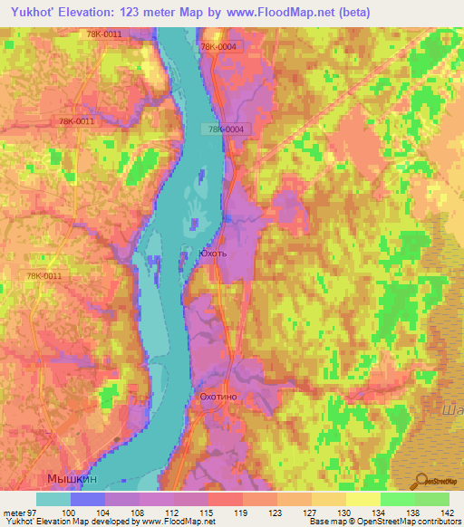 Yukhot',Russia Elevation Map