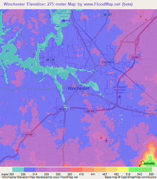 Winchester,US Elevation Map