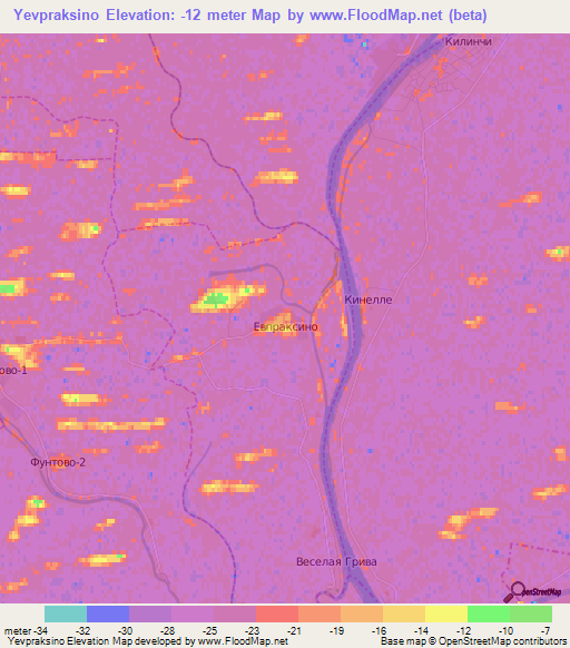 Yevpraksino,Russia Elevation Map