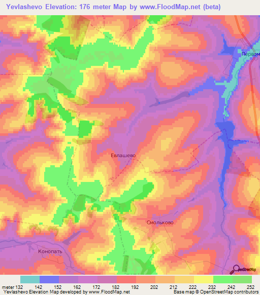 Yevlashevo,Russia Elevation Map