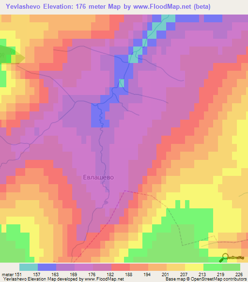 Yevlashevo,Russia Elevation Map