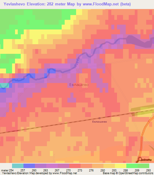 Yevlashevo,Russia Elevation Map