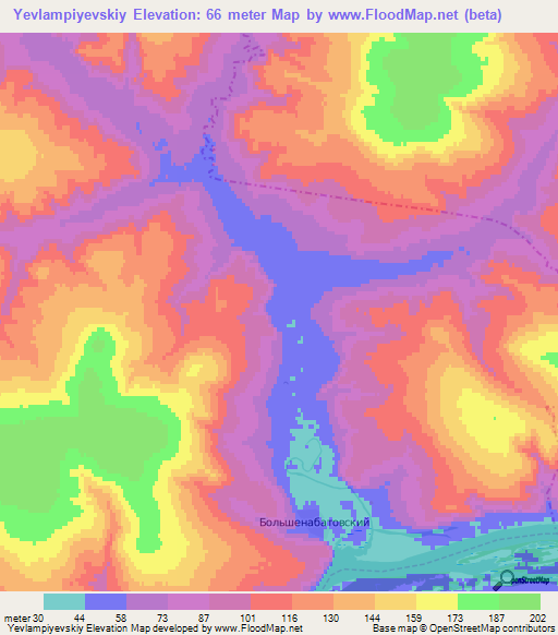 Yevlampiyevskiy,Russia Elevation Map