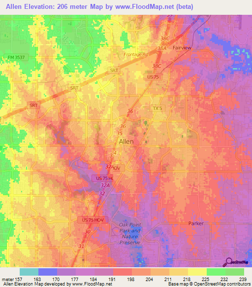 Allen,US Elevation Map