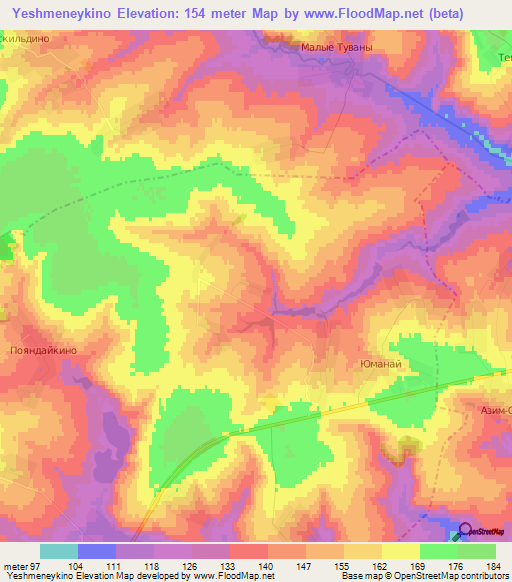 Yeshmeneykino,Russia Elevation Map