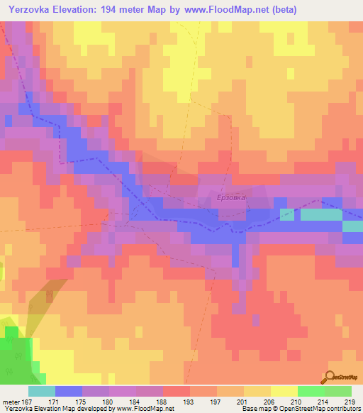 Yerzovka,Russia Elevation Map