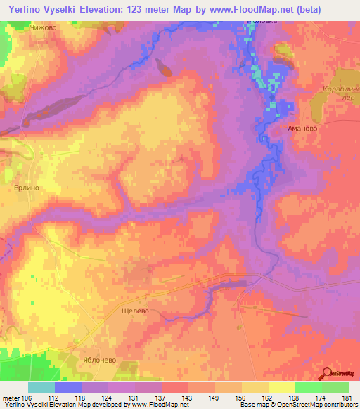 Yerlino Vyselki,Russia Elevation Map