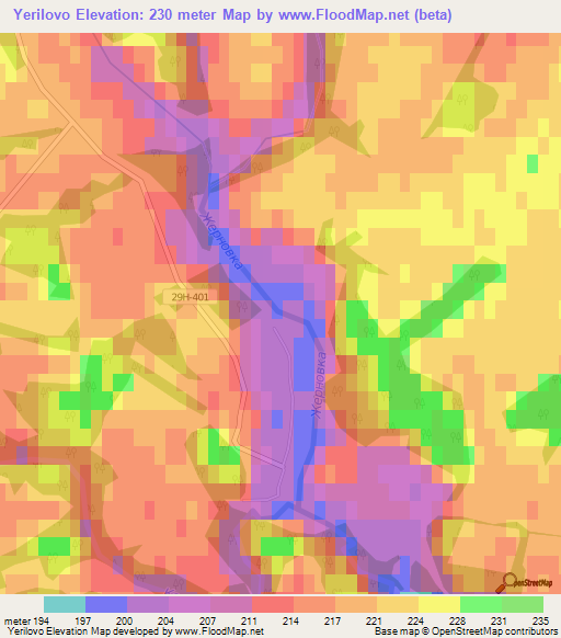 Yerilovo,Russia Elevation Map