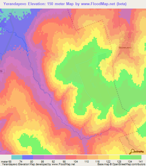 Yerandayevo,Russia Elevation Map