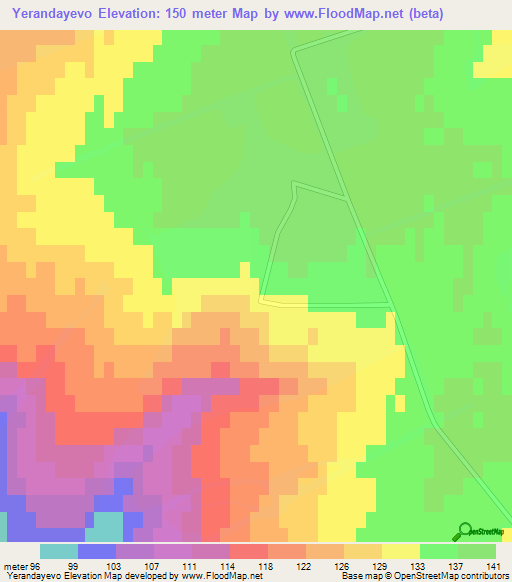 Yerandayevo,Russia Elevation Map