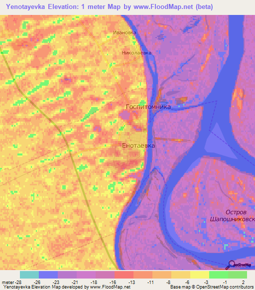 Yenotayevka,Russia Elevation Map