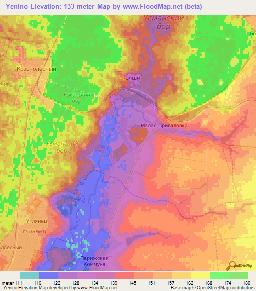 Yenino,Russia Elevation Map