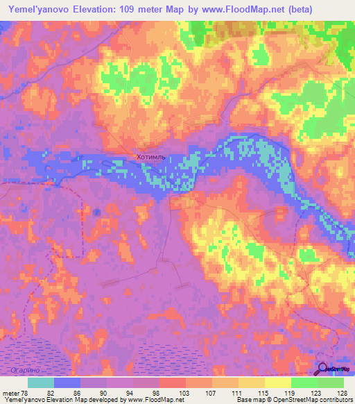 Yemel'yanovo,Russia Elevation Map