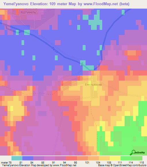 Yemel'yanovo,Russia Elevation Map