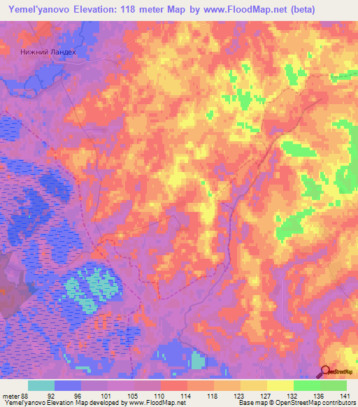 Yemel'yanovo,Russia Elevation Map