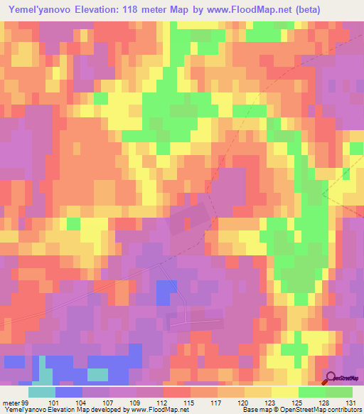 Yemel'yanovo,Russia Elevation Map