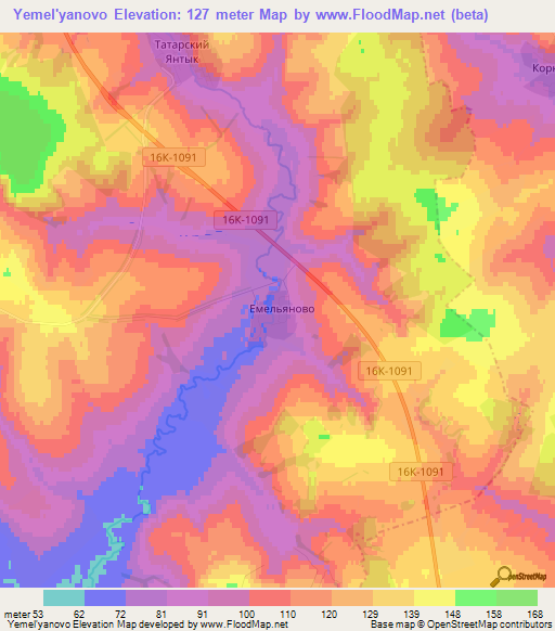 Yemel'yanovo,Russia Elevation Map