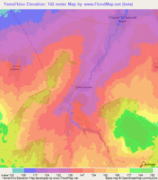 Yemel'kino,Russia Elevation Map