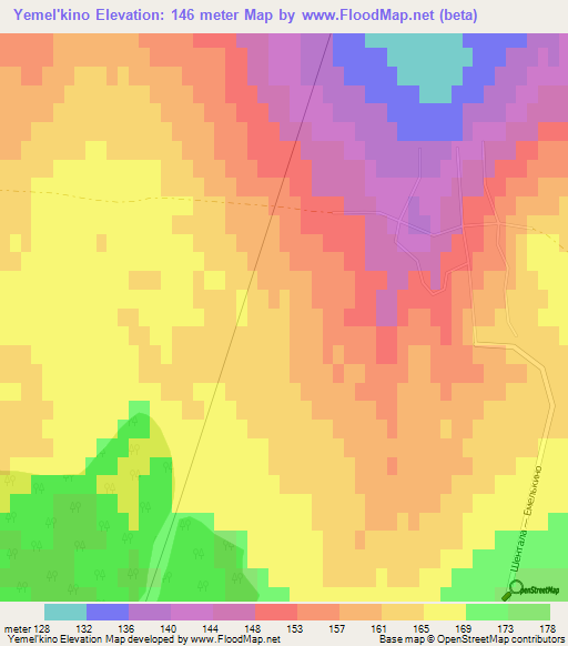 Yemel'kino,Russia Elevation Map