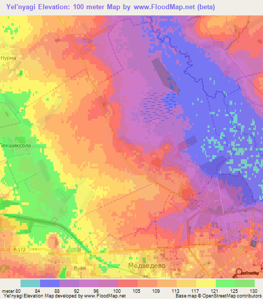 Yel'nyagi,Russia Elevation Map