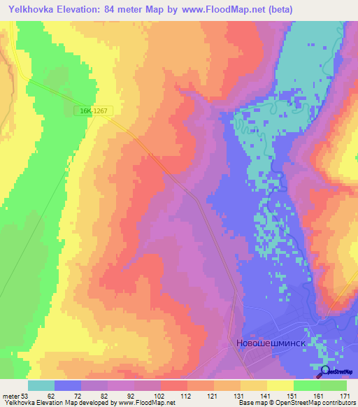 Yelkhovka,Russia Elevation Map