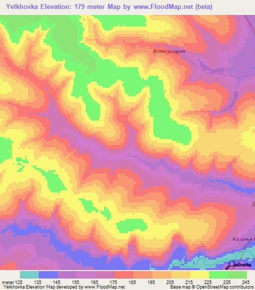 Yelkhovka,Russia Elevation Map