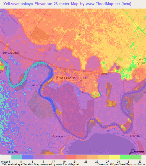 Yelizavetinskaya,Russia Elevation Map