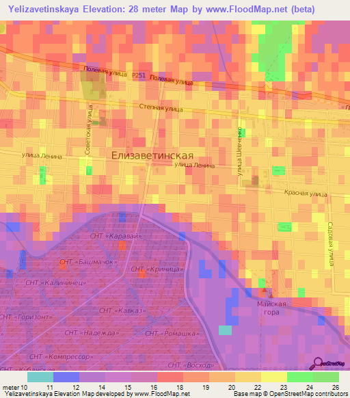 Yelizavetinskaya,Russia Elevation Map