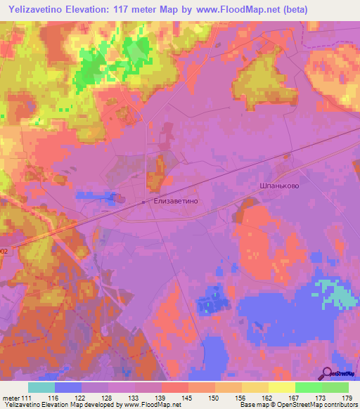 Yelizavetino,Russia Elevation Map