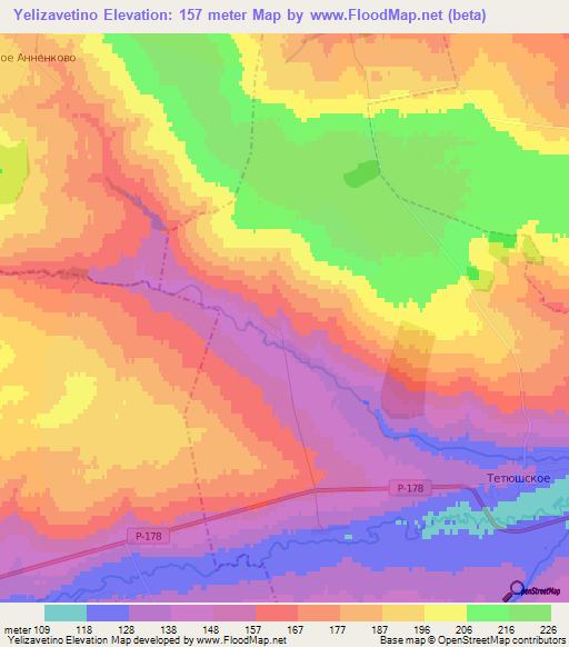 Yelizavetino,Russia Elevation Map