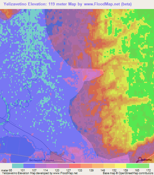 Yelizavetino,Russia Elevation Map